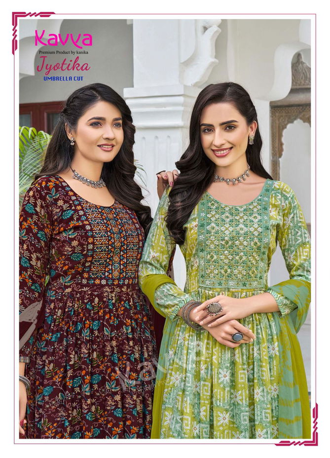 Jyotika Vol 5 By Kavya Capsule Foil Printed Embroidery Kurti With Bottom Dupatta Wholesale Online
